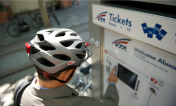 Picture of bike commuter wearing helmet for bicycle commuting