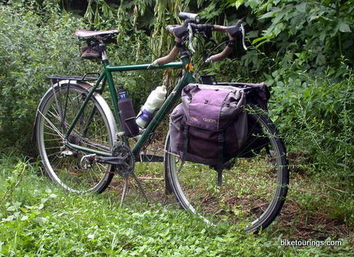Picture of front bike rack on touring bike for trail riding