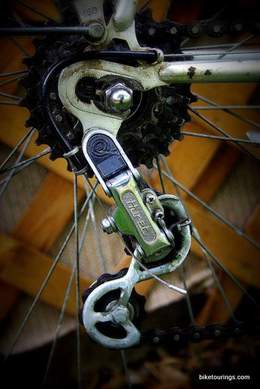 Picture of vintage rear derailleur on touring bike for bike commuter