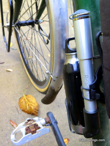 Picture of Road Air Mini Pump and pump bracket on touring bike for bicycle touring