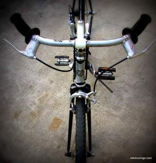 Picture of customized handlebar for touring bike with modified brake levers