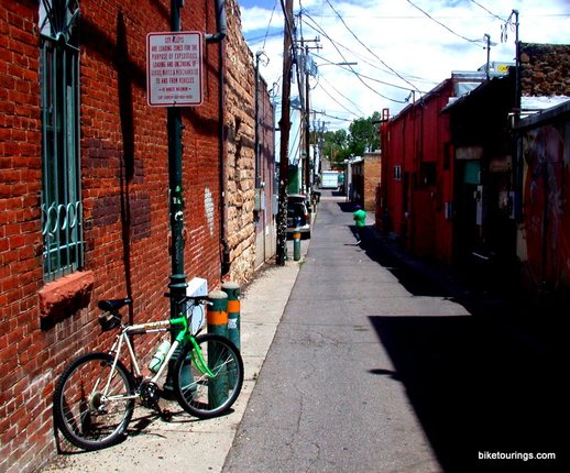 Picture of bicycle touring alley ways Flagstaff Arizona