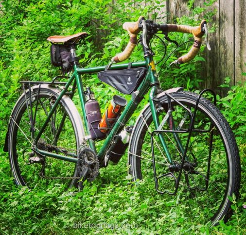 Picture of touring bike with frame pack for bicycle touring