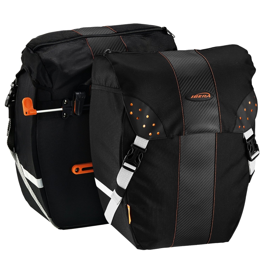 Picture of Ibera Bicycle PakRak Clip-On Quick-Release All Weather Panniers (Pair), Includes Rain Cover for bicycle touring