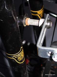Picture of installing brake post brackets for front mountain bike rack