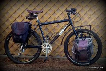 Picture of mountain bike for touring with racks and panniers