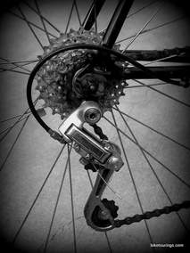 Picture of Shimano friction derailleur and eight speed cassette on six speed conversion