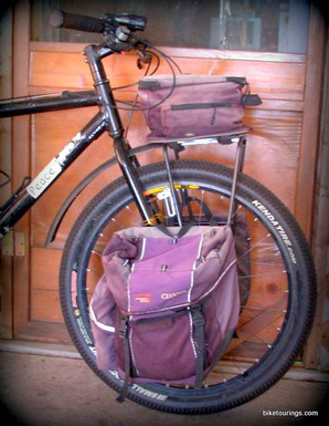 Picture of front rack with panniers for mountain bike touring
