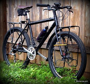 Picture of custom built mountain bike for bike packing, bicycle touring and commuting