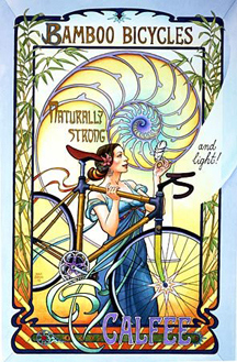 Picture of bamboo bike ad for vintage bicycle touring and commuting