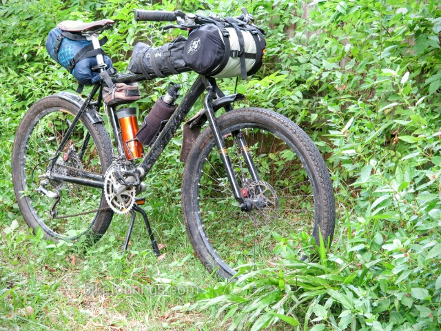 Picture of mountain bike for touring and bike packing with DIY bags