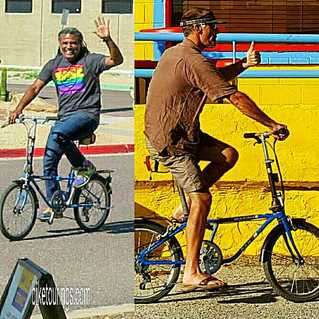 Picture of Bicycle Nomad and Bike Tourings' blog author riding Dahon Mariner folding bike for travel