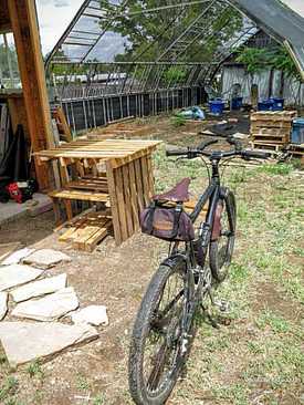Picture of mountain bike for bike touring and bikepacking at herb shade house, New Mexico