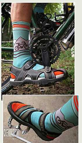 Picture of favorite pedal and footwear options for bikepacking, bicycle touring and commuting