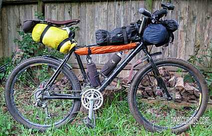 Picture of bike packing load with REI Quarter Dome tent poles