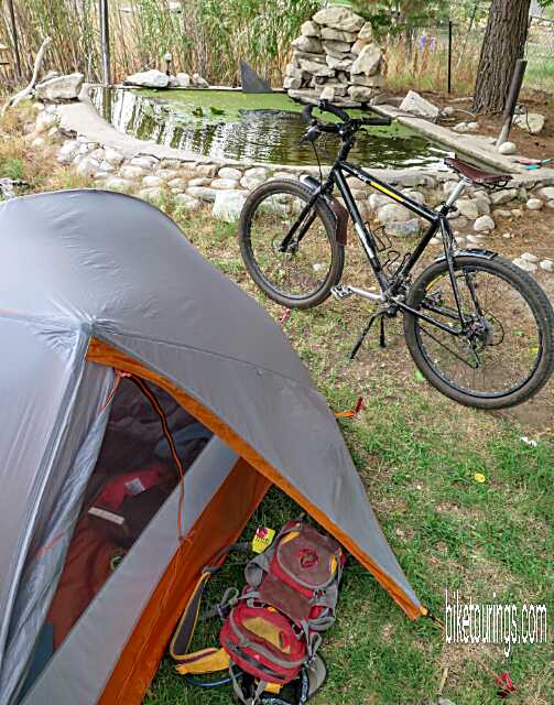Picture of mountain bike for touring and bike packing with tent