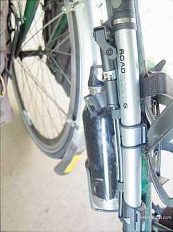 Picture of frame mounted bike pump for bicycle touring and bike commuting